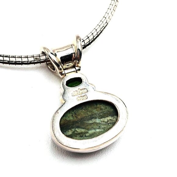 Sajen Womens Necklace Dark Green Brown Gemstone Pendant Sterling Silver Choker - Picture 3 of 5